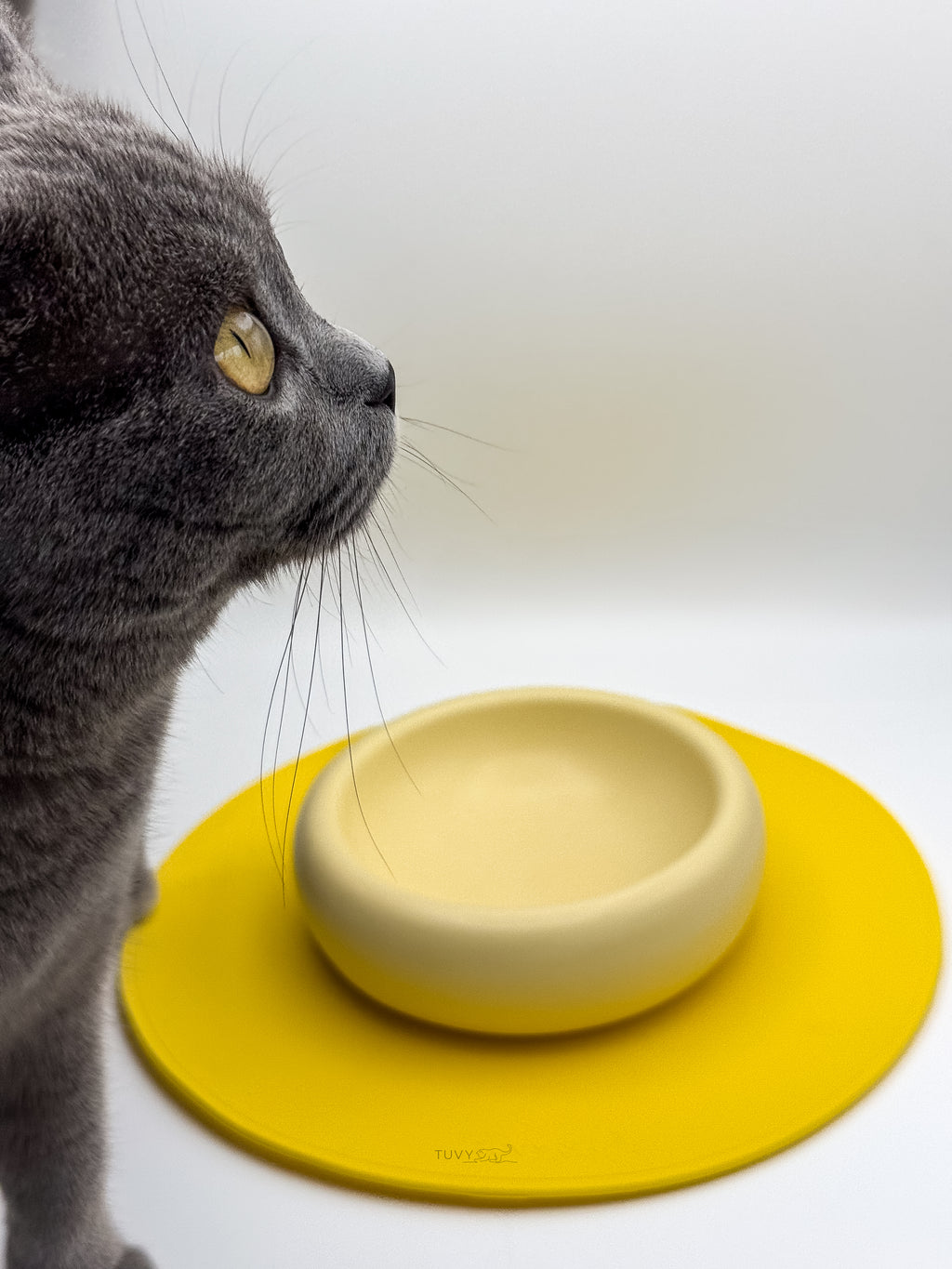 Gelber Keramik-Katzennapf in moderner Bubble-Form – stilvolles Design von Tuvy